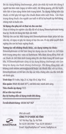 Thuốc chống say tàu xe Momvina Hadiphar điều trị chứng buồn nôn, nôn, chóng mặt (25 vỉ x 4 viên)