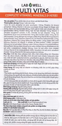 Viên uống bổ sung vitamin và khoáng chất cho cơ thể Multi Vitas Lab Well (60 viên)