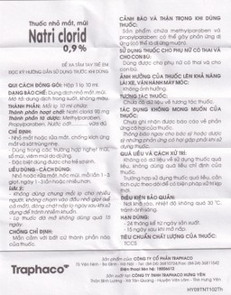 Thuốc nhỏ mắt, mũi Natri Clorid 0,9% Traphaco giảm nghẹt mũi, chảy mũi, viêm mũi dị ứng (10ml)