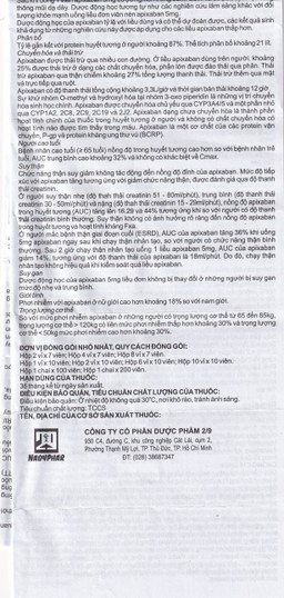 Thuốc NDP-Apixan 5mg Nadyphar hỗ trợ phòng ngừa đột quỵ, tăng huyết áp (2 vỉ x 10 viên)