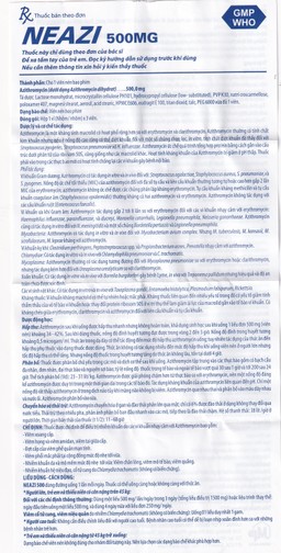 Viên nén Neazi 500mg Mediplantex điều trị viêm xoang cấp, viêm họng, amidan (1 vỉ x 3 viên)