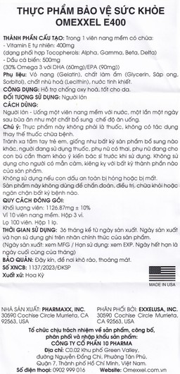 Thực phẩm bảo vệ sức khỏe Omexxel E400 hỗ trợ chống oxy hóa, tốt cho da (3 vỉ x 10 viên)