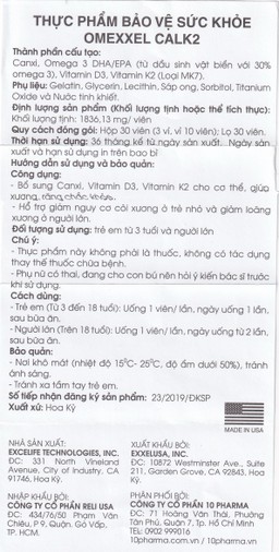 Viên uống Omexxel Calk2 bổ sung Canxi, Vitamin D3 (3 vỉ x 10 viên)