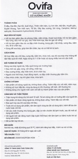 Xịt xoa bóp, giảm đau, nhức xương khớp Ovifa 60ml