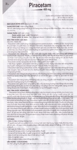 Viên nang cứng Piracetam 400mg Traphaco điều trị triệu chứng chóng mặt, suy giảm trí nhớ (6 vỉ x 10 viên) 