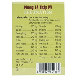 Thuốc Phong Tê Thấp PV điều trị phong thấp, thắt lưng, đầu gối đau nhức (100 viên)