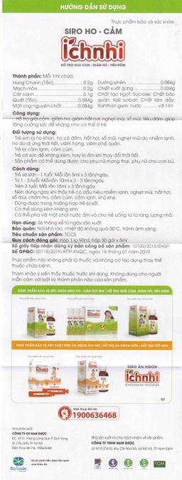 Siro hỗ trợ giảm ho tiêu đờm Ích Nhi Nam Dược (30 gói x 5ml)