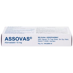 Thuốc Assovas 10mg Assopharma điều trị tăng cholesterol máu nguyên phát (3 vỉ x 10 viên)