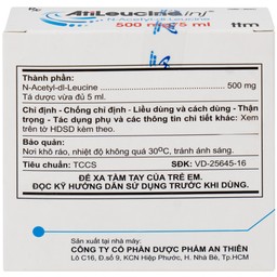 Dung dịch tiêm AtiLeucine inj 500mg/5ml An Thiên điều trị triệu chứng cơn chóng mặt (2 vỉ x 5 ống)