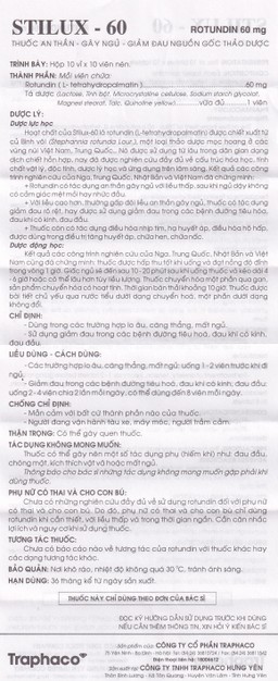 Thuốc Stilux-60 Traphaco dùng lo âu, căng thẳng, mất ngủ (10 vỉ x 10 viên) 