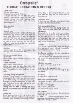 Viên ngậm Strepsils Throat Irritation & Cough Reckitt Benckiser giúp làm sạch đường thở và kiểm soát ho (2 vỉ x 12 viên)