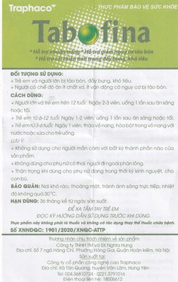Viên hỗ trợ giảm nguy cơ táo bón Tabofina Traphaco (3 vỉ x 10 viên)
