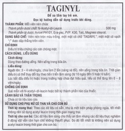 Thuốc Taginyl 500mg Thành Nam điều trị triệu chứng cơn chóng mặt (2 vỉ x 10 viên)