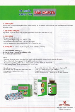 Viên uống Tê Nhức Chân Tay Bảo Nguyên tăng cường lưu thông khí huyết (3 vỉ x 10 viên)