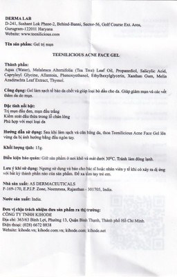 Gel bôi ngừa mụn đầu đen, đầu trắng Teenilicious hộp 15g