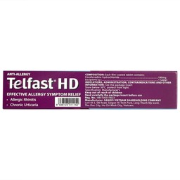Thuốc chống dị ứng Telfast HD 180mg Sanofi giảm triệu chứng viêm mũi dị ứng, mày đay vô căn mạn tính (3 vỉ x 10 viên)