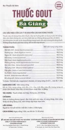 Thuốc Gout Bà Giằng điều trị gout, giảm acid uric, trị khớp do lắng đọng urat, viêm khớp (60 viên)