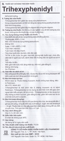 Thuốc Trihexyphenidyl Pharmedic điều trị phụ trợ hội chứng Parkinson (5 vỉ x 20 viên)