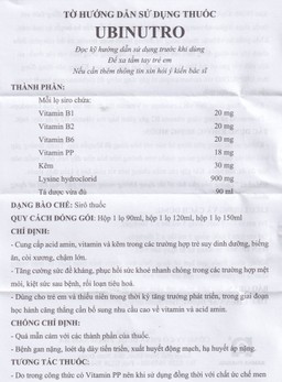 Siro Ubinutro Nam Hà bổ sung các acid amin, vitamin và kẽm (120ml)