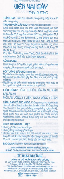 Viên Vai Gáy Thái Dương tăng lưu thông khí huyết, giảm triệu chứng đau mỏi vai gáy (2 vỉ x 15 viên)