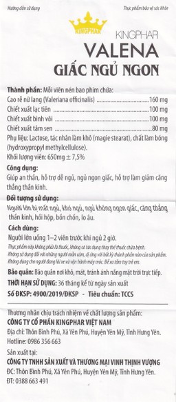 Viên uống giúp an thần hỗ trợ dễ ngủ Valena Kingphar (4 vỉ x 10 viên)