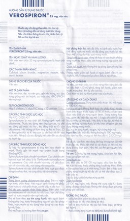 Thuốc Verospiron 25mg Gedeon điều trị phù, tăng huyết áp, cường aldosterone tiên phát và giảm kali huyết (1 vỉ x 20 viên)