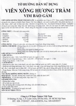Viên Xông Hương Tràm Vim Báo Gấm điều trị cảm cúm, sát trùng mũi (2 vỉ x 20 viên) 