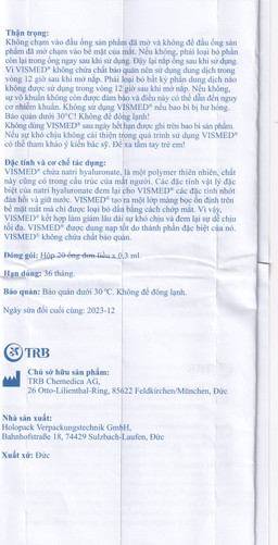 Nhỏ mắt Vismed 0.18% dùng cho mắt khô,tổn thương bề mặt nhãn cầu (20 ống x 0.3ml)