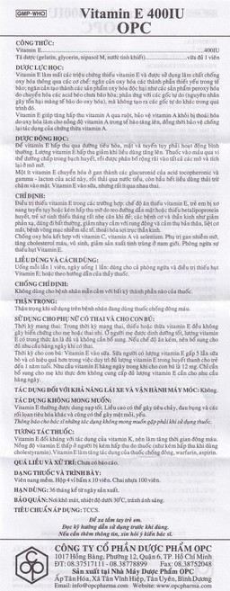 Thuốc Vitamin E 400IU OPC hỗ trợ điều trị thiếu Vitamin E (4 vỉ x 10 viên)