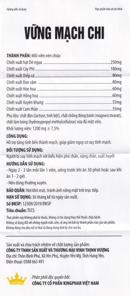 Viên uống Vững Mạch Chi Kingphar hỗ trợ tăng tính bền thành mạch, giảm nguy cơ suy tĩnh mạch (6 vỉ x 10 viên)