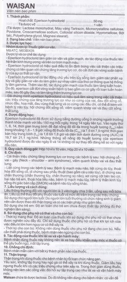 Thuốc Waisan 50mg Bidiphar cải thiện triệu chứng tăng trương lực cơ (10 vỉ x 10 viên) 