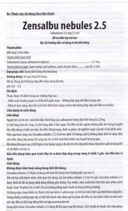 Thuốc Zensalbu 2.5mg CPC1HN kiểm soát co thắt phế quản mạn, điều trị hen nặng cấp tính (2 vỉ x 5 ống)