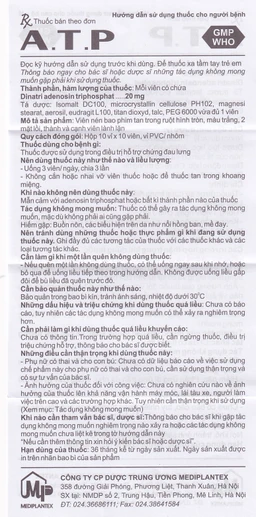 Thuốc  A.T.P 20mg Mediplantex điều trị suy tim, hoạt động cơ kém, bệnh lý dạ dày (10 vỉ x 10 viên)