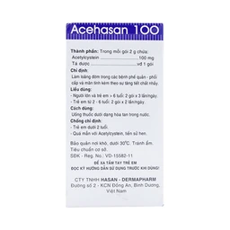 Thuốc bột Acehasan 100 Hasan làm loãng đờm trong các bệnh phế quản - phổi cấp và mãn tính (30 gói)
