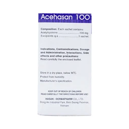 Thuốc bột Acehasan 100 Hasan làm loãng đờm trong các bệnh phế quản - phổi cấp và mãn tính (30 gói)