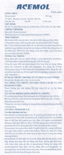 Thuốc Acemol 325mg Nadyphar hạ sốt và giảm đau (40 viên)