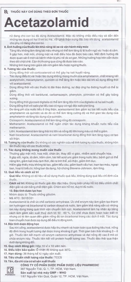 Thuốc Acetazolamid 250mg Pharmedic điều trị glôcôm và động kinh nhẹ (10 vỉ x 10 viên)