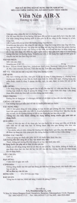 Viên nhai Air-X hương cam chống đầy hơi và chướng bụng (10 vỉ x 10 viên)
