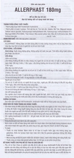 Thuốc Allerphast 180mg Mebiphar điều trị viêm mũi dị ứng theo mùa, mày đay mạn tính vô căn (1 vỉ x 10 viên)