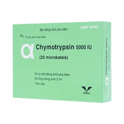 Bột đông khô pha tiêm AlphaChymotripsin 5000IU Bidiphar điều trị phù nề sau chấn thương, phẩu thuật (3 lọ bột x 3 ống dung môi)