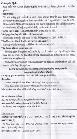 Bột đông khô pha tiêm AlphaChymotripsin 5000IU Bidiphar điều trị phù nề sau chấn thương, phẩu thuật (3 lọ bột x 3 ống dung môi)