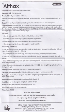 Thuốc Althax 120mg Mediplantex hỗ trợ điều trị viêm mũi dị ứng, nhiễm khuẩn hô hấp (3 vỉ x 10 viên)