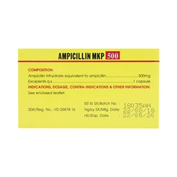 Thuốc Ampicillin MKP 500 Mekophar điều trị nhiễm khuẩn (10 vỉ x 10 viên)