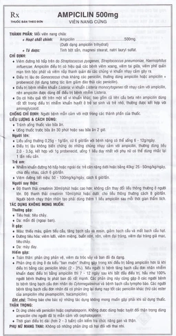 Thuốc Ampicilin 500mg Vidipha điều trị nhiễm khuẩn (10 vỉ x 10 viên)