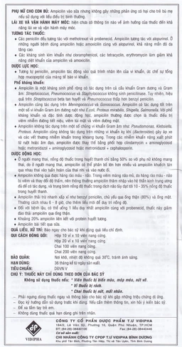 Thuốc Ampicilin 500mg Vidipha điều trị nhiễm khuẩn (10 vỉ x 10 viên)