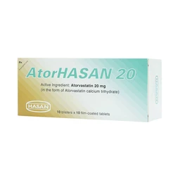 Thuốc AtorHasan 20mg giảm cholesterol và triglycerid trong máu (10 vỉ x 10 viên)