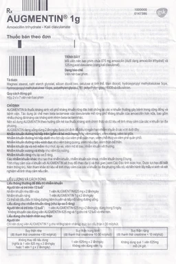 Thuốc Augmentin 1g GSK điều trị nhiễm khuẩn (2 vỉ x 7 viên)