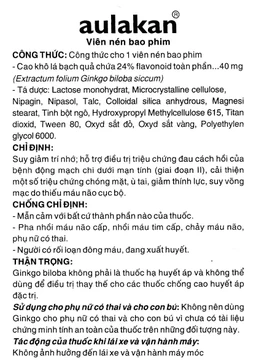 Thuốc Aulakan 40mg Medisun điều trị giảm trí nhớ, kém tập trung (2 vỉ x 15 viên) 