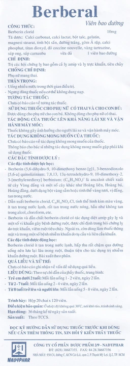 Thuốc Berberal 10mg Nadyphar điều trị các hội chứng lỵ (120 viên)