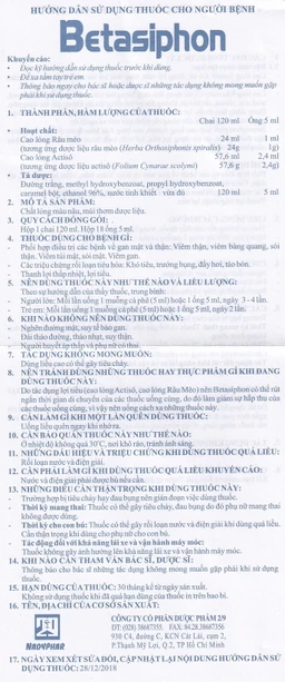 Dung dịch Betasiphon Nadyphar lợi tiểu, giải độc (18 ống x 5ml)